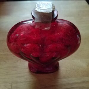 Heart-shaped Red Glass Container filled with Lavender Bath Salts
