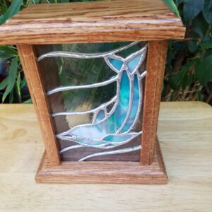 Stained Glass Dolphin Oak Coin Bank (part of the aloha series)
