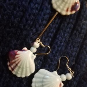 Blue and Brown Shell Shawl Clasp and Ear Rings to Match (part of the Aloha series)