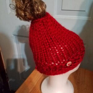 Adult red messy bun beanie