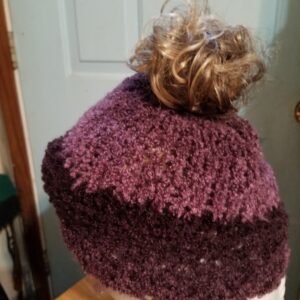 Adult multi-lavender colored messy bun beanie