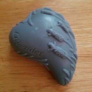 Unique-shaped lavender soap with lavender blossoms
